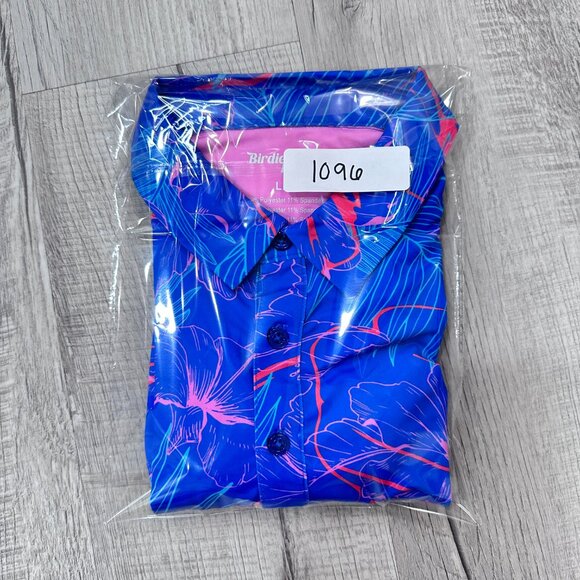 Birdie Bound Polo Shirt Mens Large Blue Short Sleeve Floral Golf Casual - Picture 9 of 9
